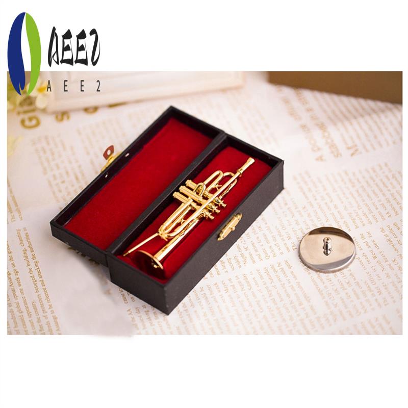 

AEE2-Copper Miniature Trumpet With Stand And Case Mini Musical Instrument Miniature Replica Model Mini Trumpet Home Ornament