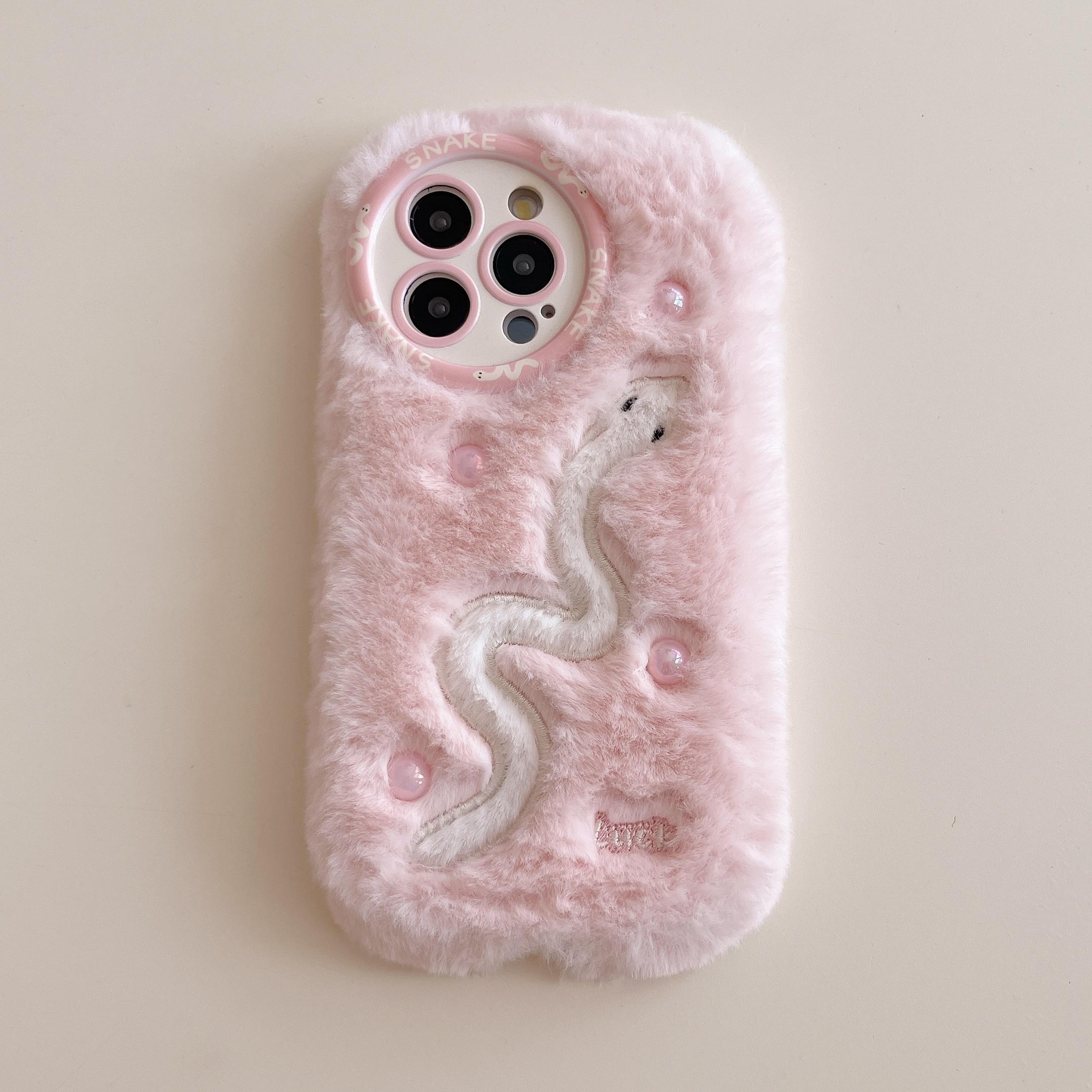 

Милый вышитый змеиный жемчужный плюшевый чехол для телефона 16 15 14 13 Pro Max for iphone13 Pro(6.1 )