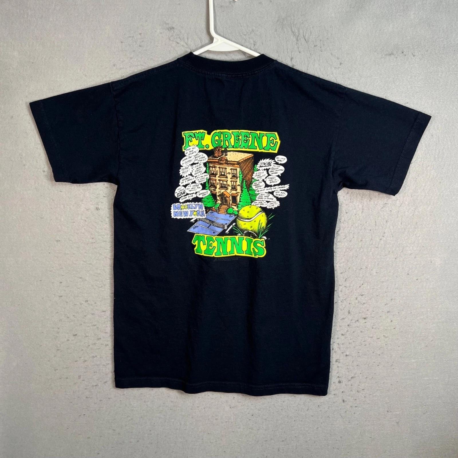 

Vintage Ft Greene Tennis Brooklyn T Shirt Adult Medium Black Made In USA 2XL