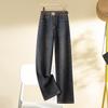 Women's 2024 High-Waisted Retro Gray Slim-Fit Straight-Leg Jeans for Autumn/Winter