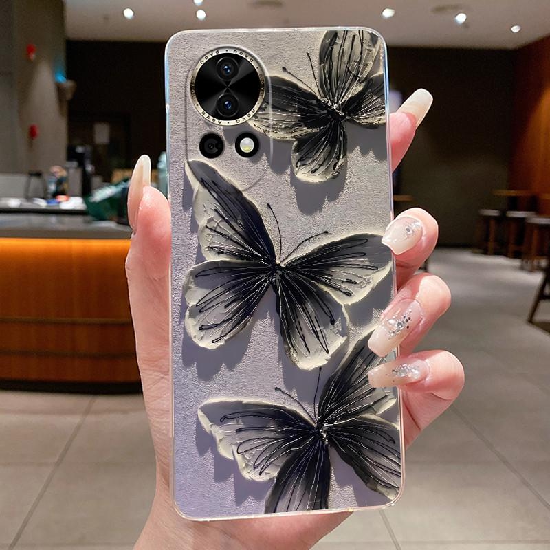 Nova12 Hülle Klar Luxus Mode Schmetterling Blume Weiches TPU Silikon Rückabdeckung Für Huawei Nova 12 Pro Transparente Handyhüllen