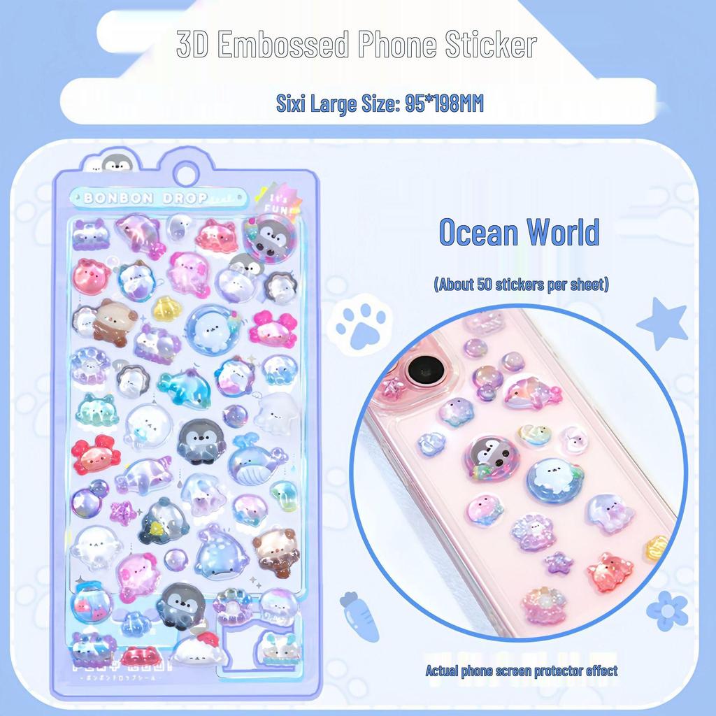 Children's 3D Cartoon Puffy Crystal Diamond Stickers - Cute Embossed Decor for Girls