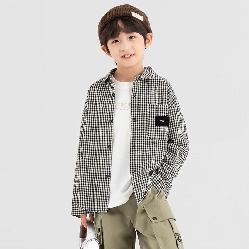 Duo Duo Jia Boy's Korean Style Black & White Plaid Long Sleeve Shirt