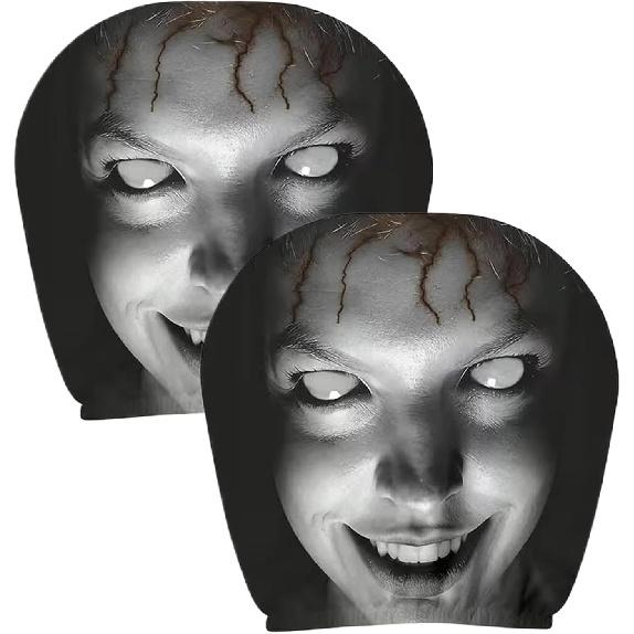 Ghost Face Car Headrest Cover, Funny Scary Face Head Rest Cover for Car | 2 Piece Automotive Scary Face Seat Protector, Fully Surrounded Funny Head
