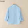 ZANZEA Women Casual Round Neck Solid Color Elegant 3/4 Sleeve Blouse