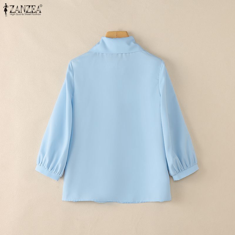 ZANZEA Women Casual Round Neck Solid Color Elegant 3/4 Sleeve Blouse