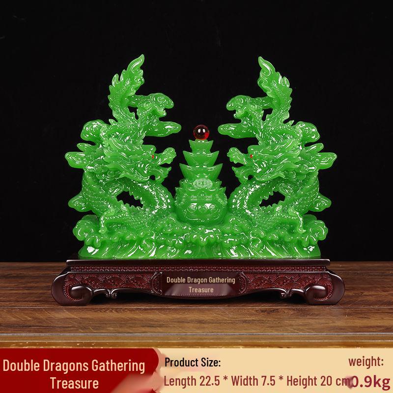 Double Dragon Zodiac: Green Dragon Ornament for Wealth and Prosperity - Perfect for Living Room, Office, Housewarming, or Opening Gifts.