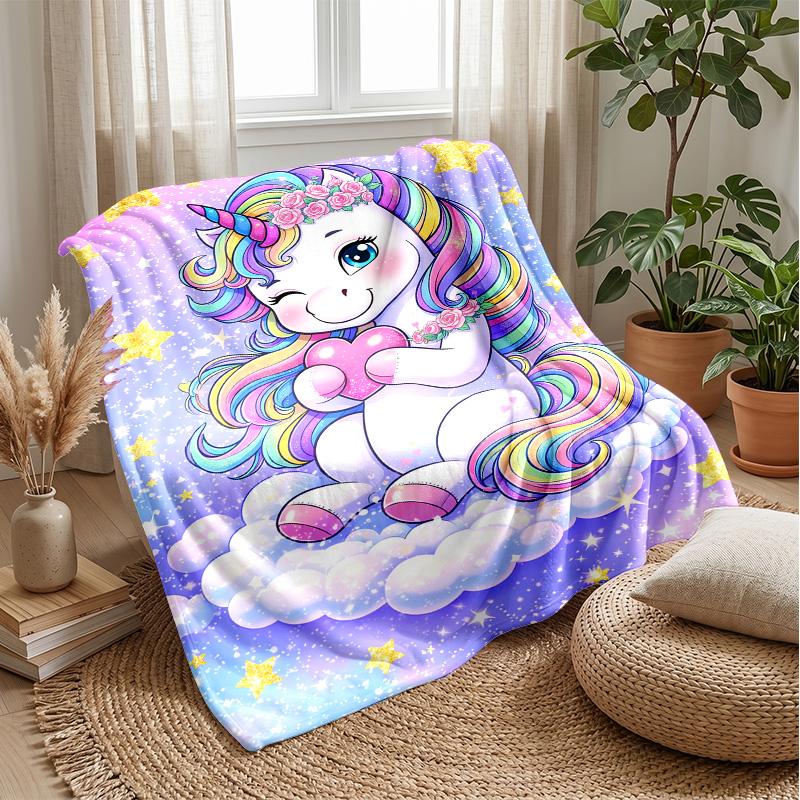 Rainbow Mane Unicorn Among Roses Theme blanket Lightweight Warm Flannel Blanket Decorative Throw Blanket for Home Decoration