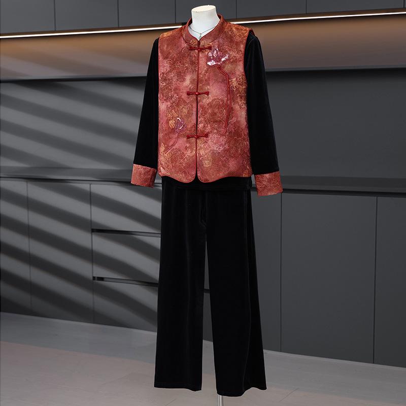 

Elegant Chinese Style Three-Piece Outfit for Middle-Aged and Elderly Women - Spring & Autumn Fashion 2XL (Recommended 110-125 jin)