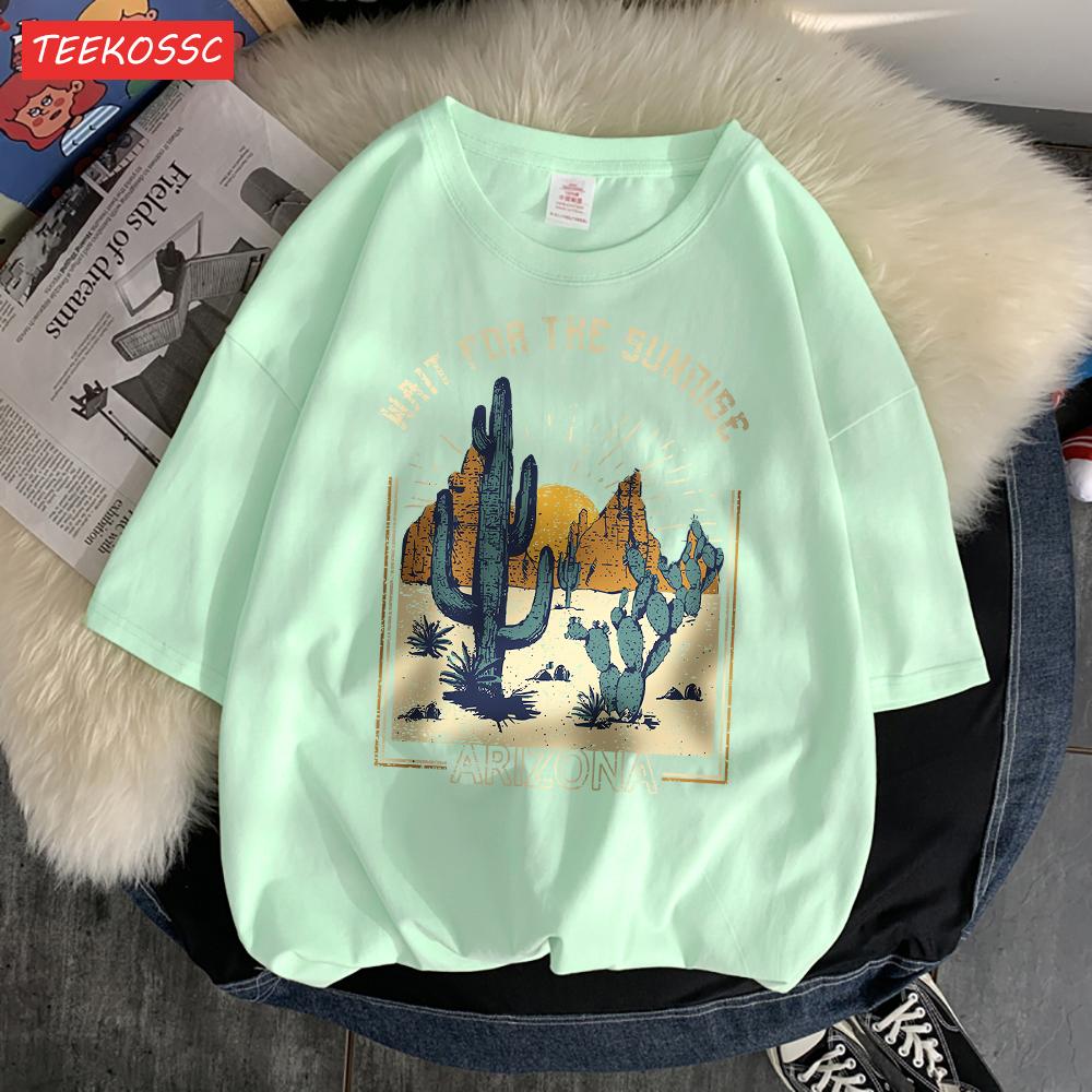 Wait For The Sunrise Print Tee Clothing Femme Versatile Personality T-Shirt Cool Lovely T-Shirts Oversized Vigor Short Sleeved