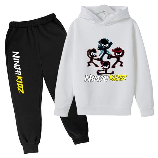 Felpa per Bambini Divertente Stampa Ninja Vestiti Cappotto Top+Pantaloni Set 2P Ragazzo Ragazza Toddler 3-12 Anni Casual Pullover Sole Lettere Sportive Set
