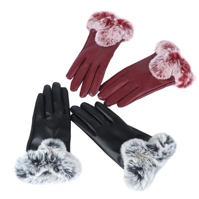Fashion Women Leather Gloves Driving Touch Screen Fur Wrist Mittens Winter Warm Gloves Gloves