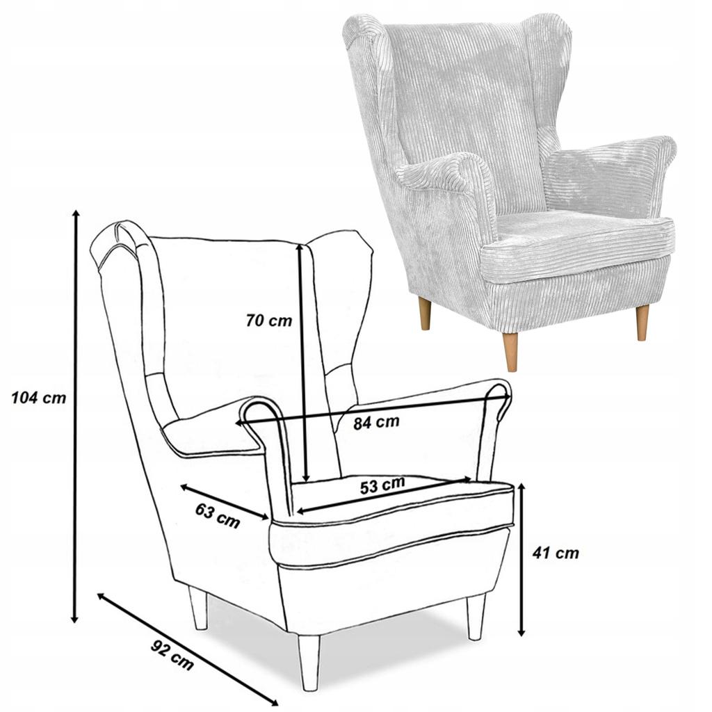 Bonito Wing Chair with Footstool Scandinavian Family Meble Corduroy Light