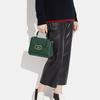 Coach 21 Solid Color Snap Button Flap Closure Cow Leather Shoulder Crossbody Handbag Small Size Women's Dark Green