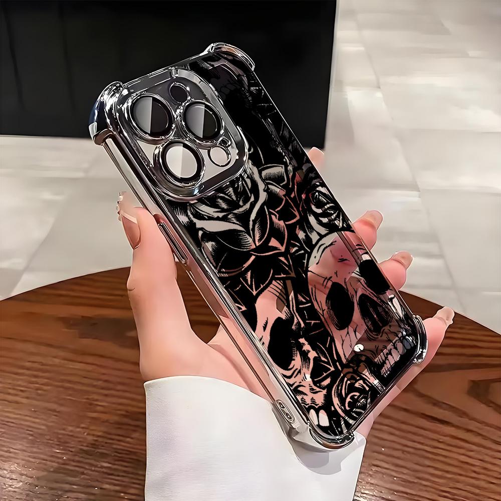

Terrifying Skull Skull Electroplated AntiDrop Clear Phone Case For iPhone 16 Pro Max 15 14 Plus 13 12 11 17 Air 16E Clear Cover iPhone 16 Pro Max