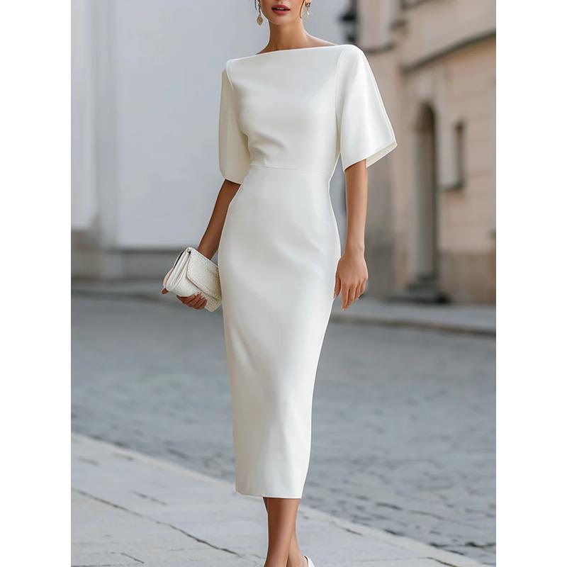 TIFICY Women's Fashion Summer Spring Solid Color Print 1/2 Sleeves One Shoulder High Waist Casual Dresses