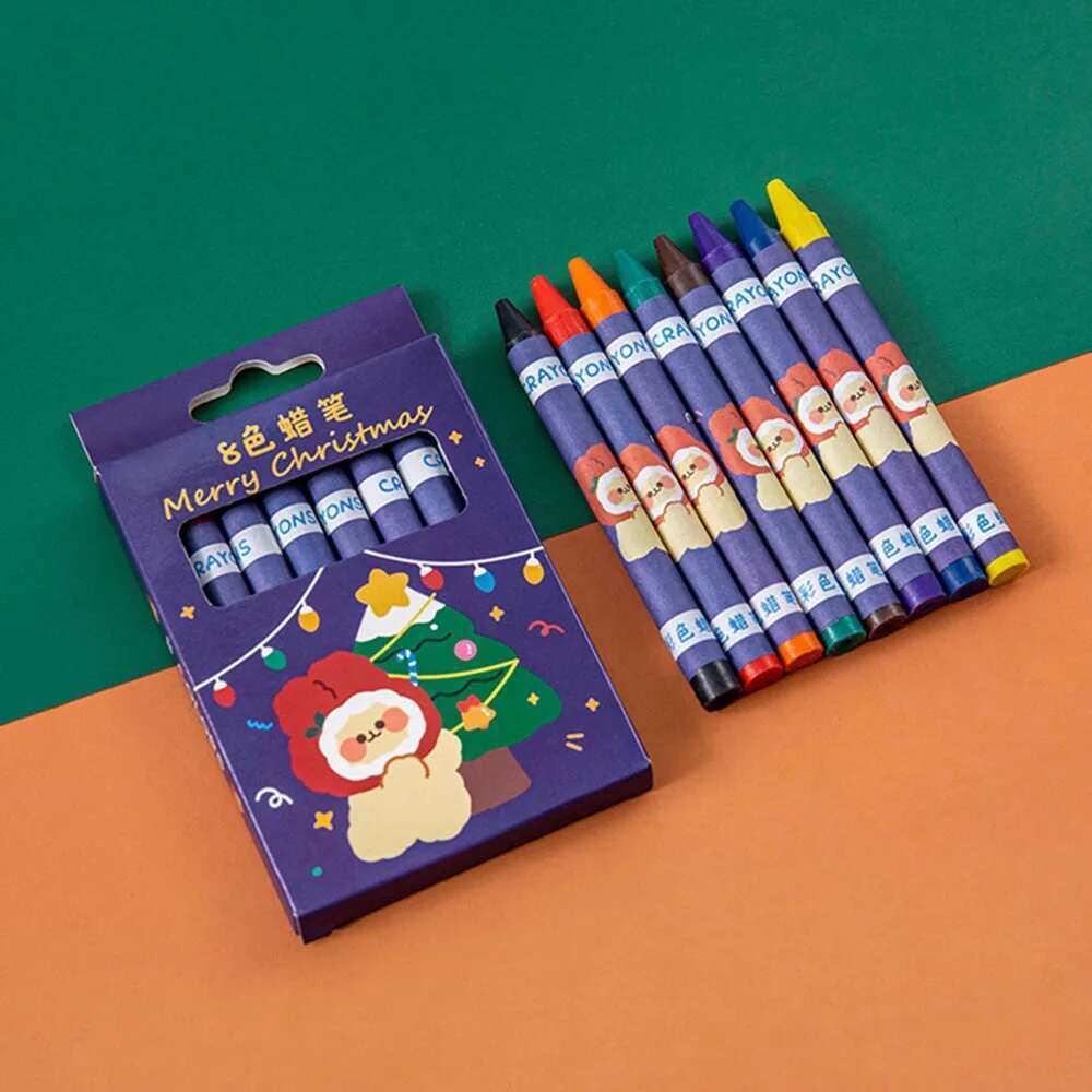 1 Set Creativity Christmas Cartoon 8/12 Colors Crayon Doodle Drawing Non-Toxic Oil Pastels Student Pastel Crayon