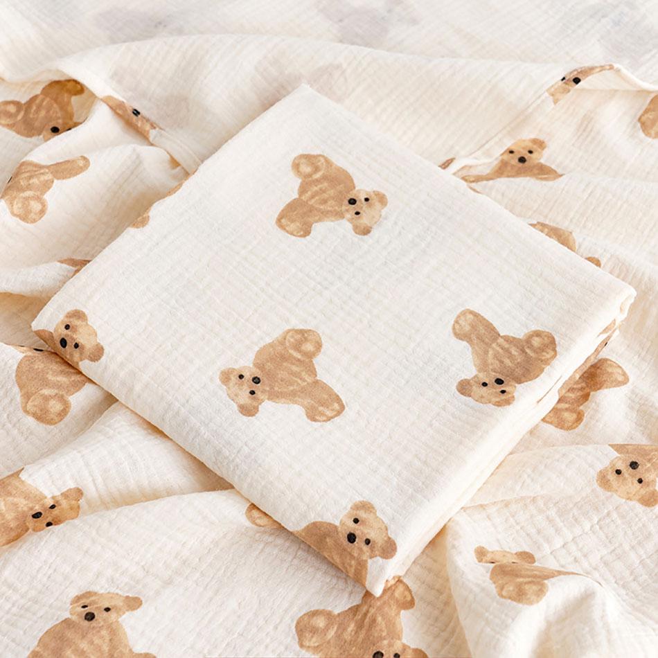 100x100cm Newborn Baby Shower Wrap Toddler Kids Cartoon Bear Double Layer Gauze Bath Towel Soft Quick Drying for Spring Autumn