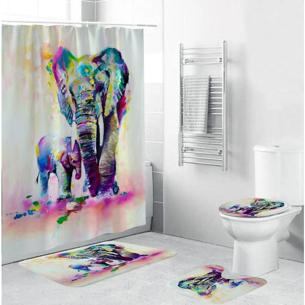 Colored Animals Elephant Lion Horse Bathroom Non-Slip Floor Mat Shower Curtain Carpet Personality Cool