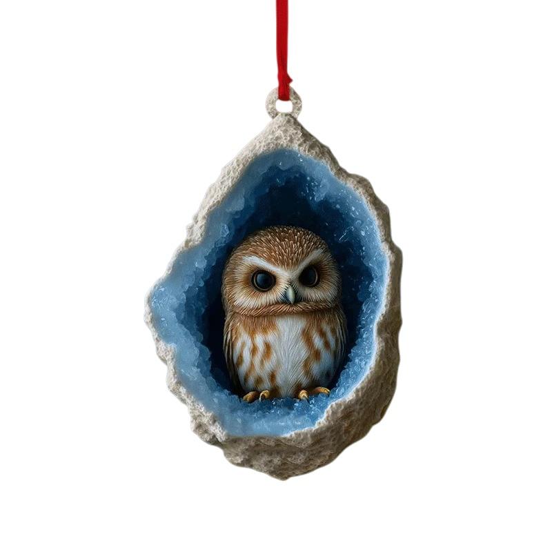 2D Flat Acrylic Cute Cartoon Animal Rabbit Owl Raccoon Pendant Christmas Tree Hanging Ornaments Home Decor Creative Xmas Gift
