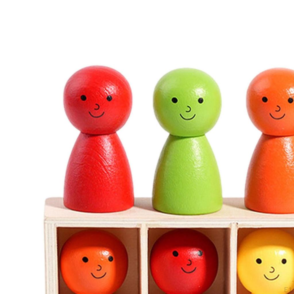 10x Rainbow Wooden Dolls People Figures Early Blocks Hand Eye Coordination with Box for Over
