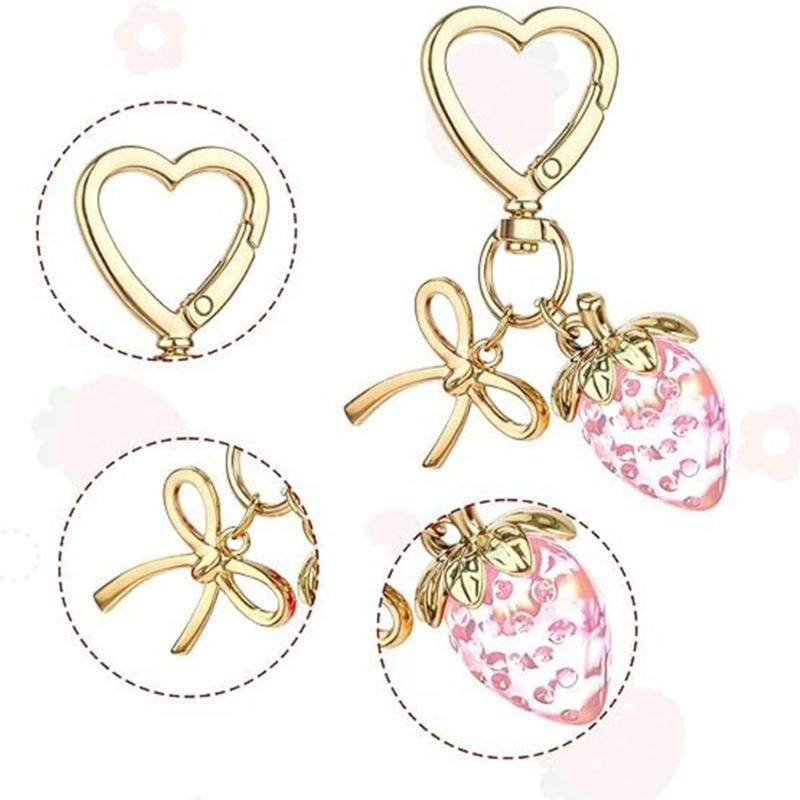 Handmade Strawberry Bowknot Keychain for Women and Girls Featuring Sturdy Alloy Material and Bright Colors