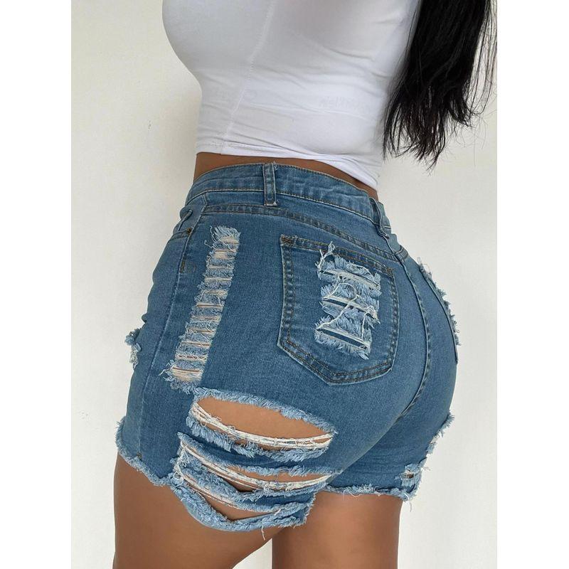 

Джинсовые шорты Ла Пинки спросила! Сексуальные выстиранные эластичные облегающие рваные шорты с необработанным краем Light blue 2XL