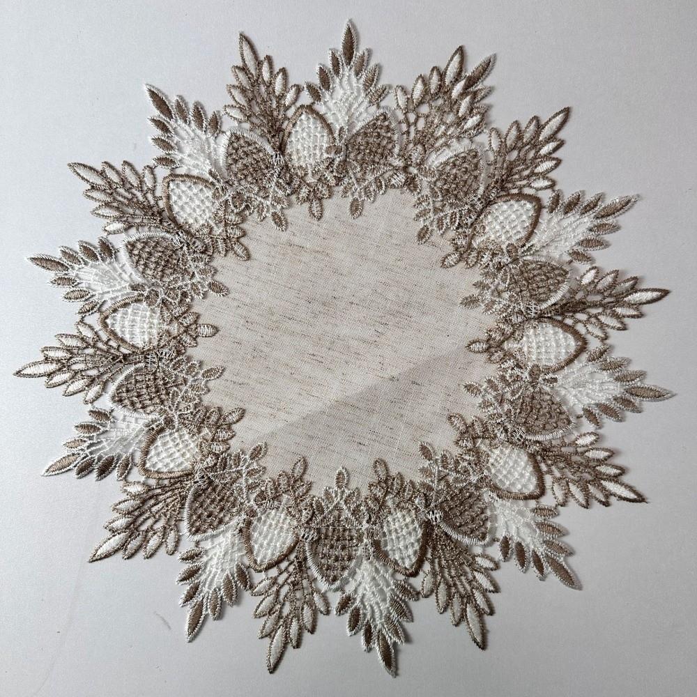 Lace Trim Dinning Table Cover Linen-colored Hollow Round Table Cloth Napkin Doily European Coffee Coaster Placemat Beside Table