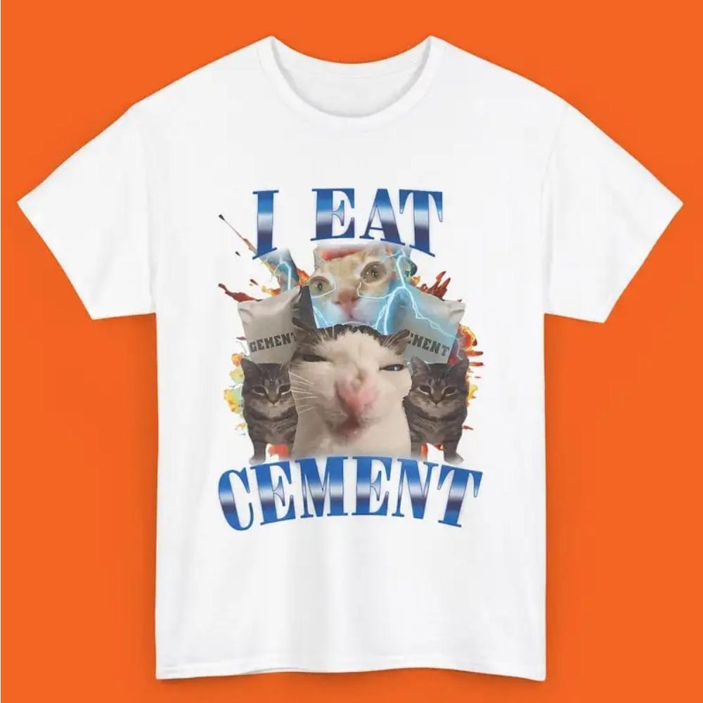 Ik Eet Cement Shirt Vervloekte Kat Grappige Kat Meme Cadeau voor Vrouw Domme Cadeaus Lelijke Shirts Korte Mouw T-shirts Kleding