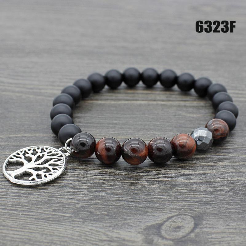 European Hot-Selling Yellow Tiger Eye & Volcanic Stone Lotus Tree Pendant Yoga Mala Bracelet