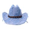 Denim One-Word Top Top Top Hat Jazz Hat Ripped Retro Western Cowboy Hat