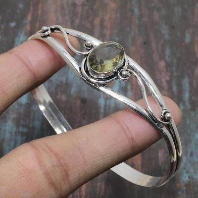 Green Amethyst Gemstone 925 Sterling Silver Handmade Beautiful Cuff Jewelry Bangle Adjustable
