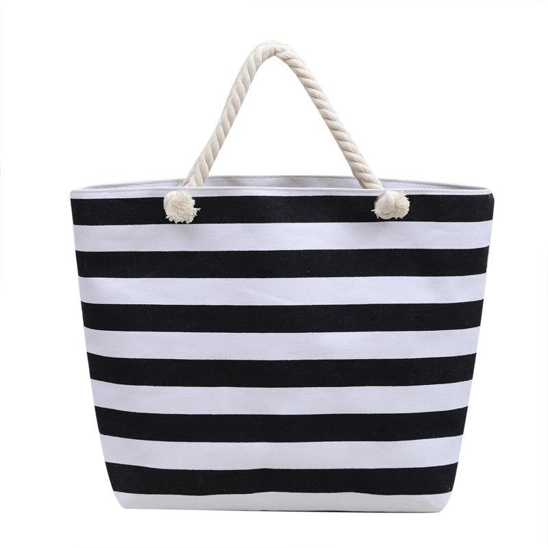 New Striped Large Capacity Shopping Bag Compilation Tote Bag