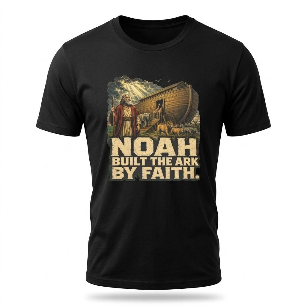 Noah Built the Ark by Faith Christian Bible Religious Black T-Shirt