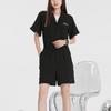 Puma Glamping Romper Solid Color Waist Cinched Logo Short Sleeve Jumpsuit Women Jumpsuit Black 536890-01