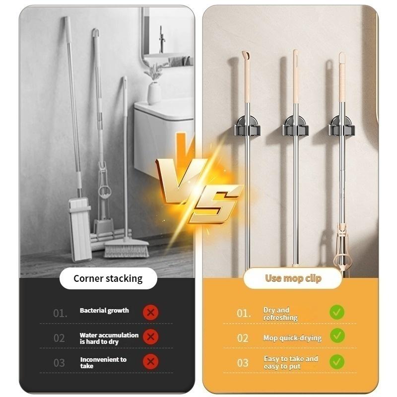No Need To Drill Suction Cup Suction mop wall hanging clip Bathroom perforation-free mop clip broom mop hook fixed storage