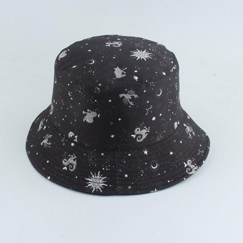 

Унисекс созвездие Звезды Принт Панама Кепка Двусторонняя Уличная Панама Летние Солнцезащитные Кепки для Женщин Мужчин 55-59cm чёрный