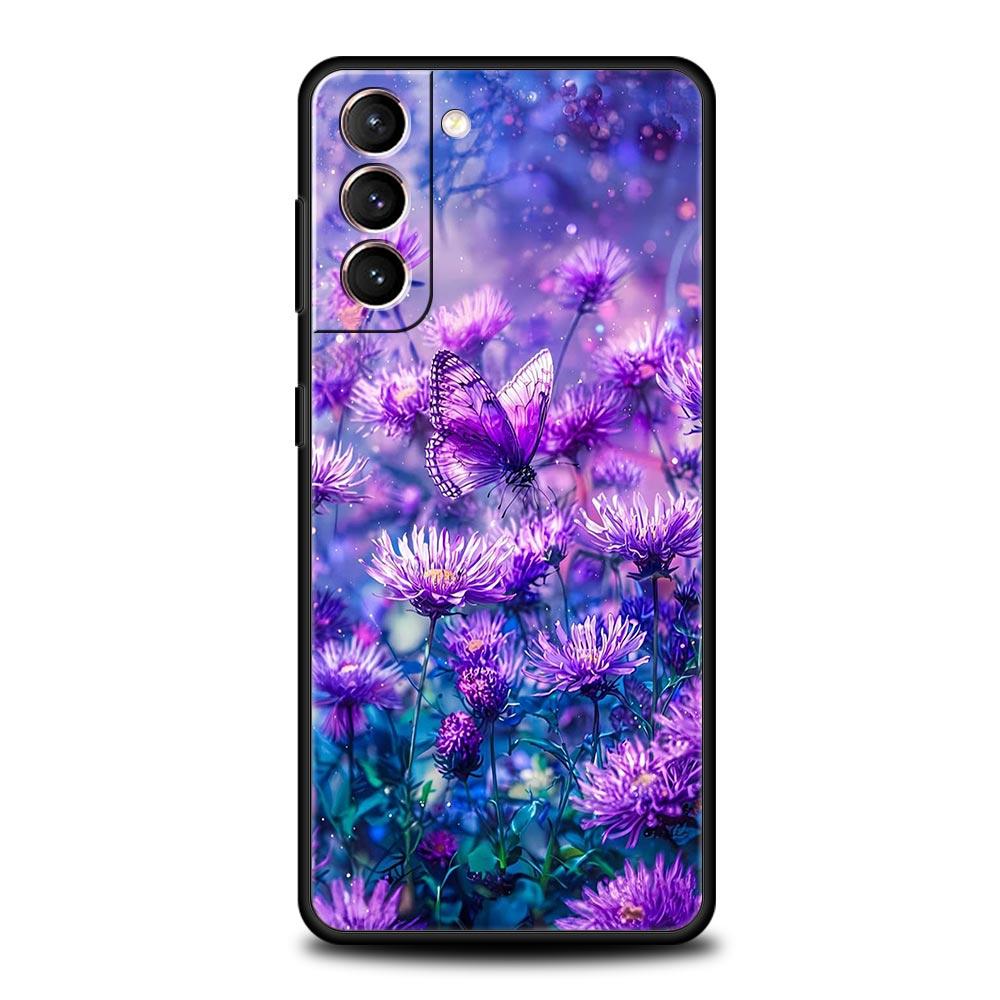 Art Purple Butterfly Phone Case for Samsung Galaxy S26 S25 S24 S23 S22 S20 S21 FE Ultra S25 Edge Plus 5G Soft TPU Cover Fundas