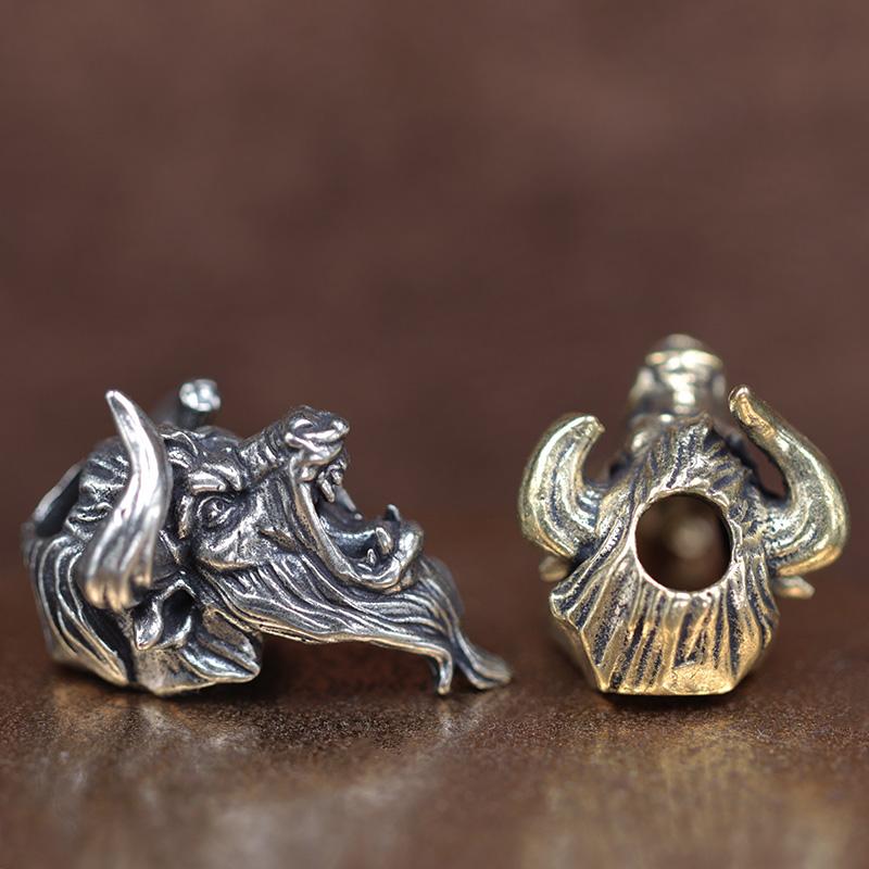 Bull Head Sculpture Brass Knife Beads EDC DIY Paracord Woven Bracelets Lanyard Pendants Accessories Outdoor Tool Hangings Charms