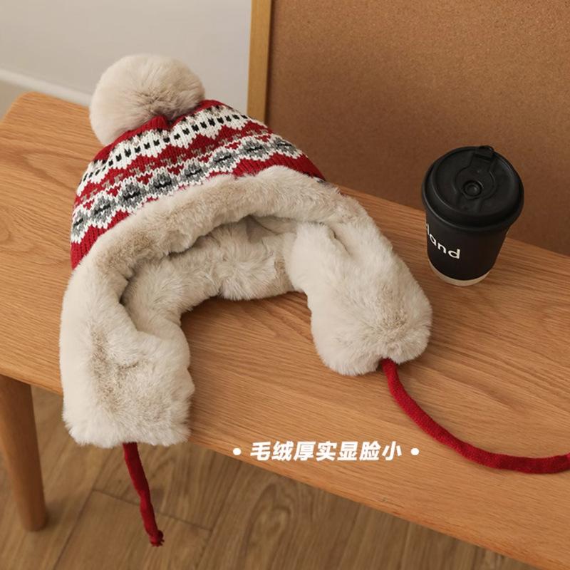 Winter girls sweet and cute plush thickened plush ear protectors knitted hat warm wool hat men