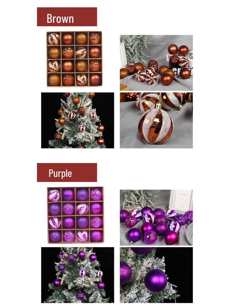 Christmas Glitter Painted Plastic Balls Set - Festive Decor Supplies Boxed