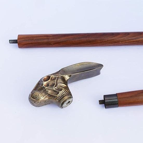 Rabbit Shape Designer Head Handle Stylish Walking Stick Mahogany Cane Double Unique