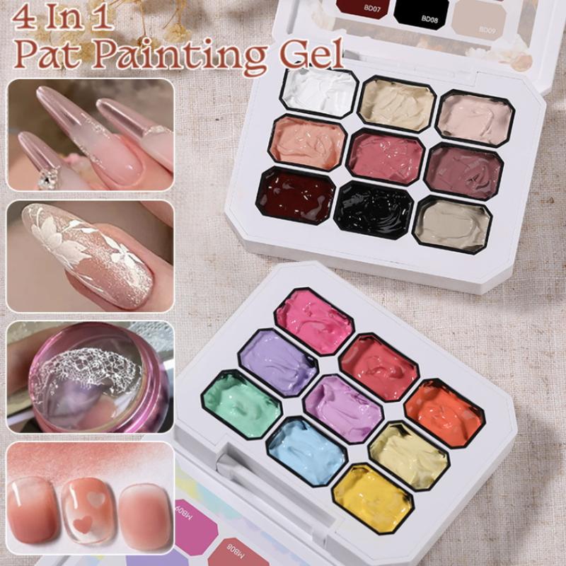 Palette Pittura Gel Gradiente 9 Colori con Mini Spugnetta Set Pennelli in Silicone Smalto Gel per Unghie French Ombre per Manicure Pigmentata