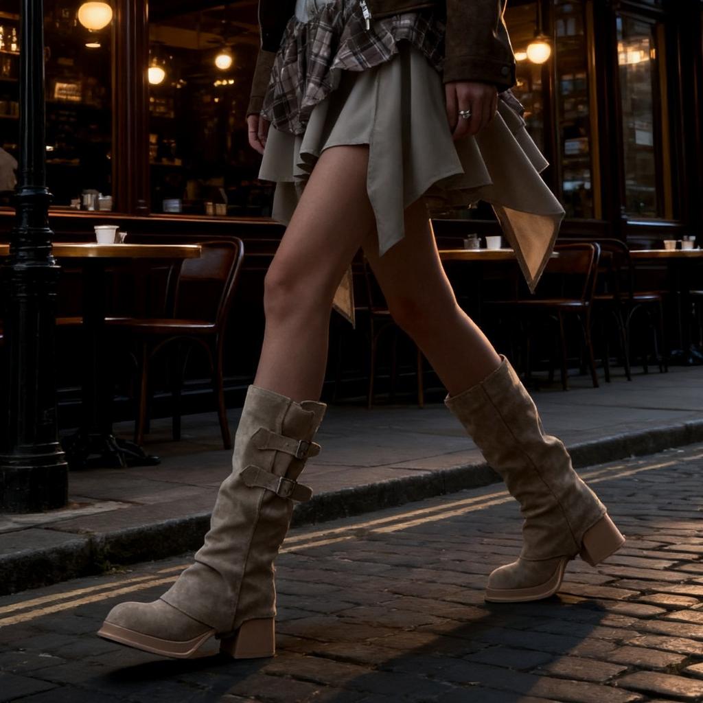 7CM Nude High-heeled Boots Women's 2025 New Thin Boots Maillard Western Cowboy Boots 2025 New