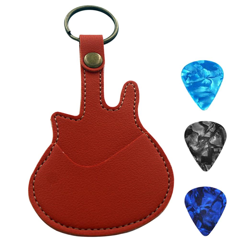Guitar Picks Holder Case with 3 Picks, PU Leather Picks Bag and Picks Carrying Case with Keyring for Guitar Bass Ukulele