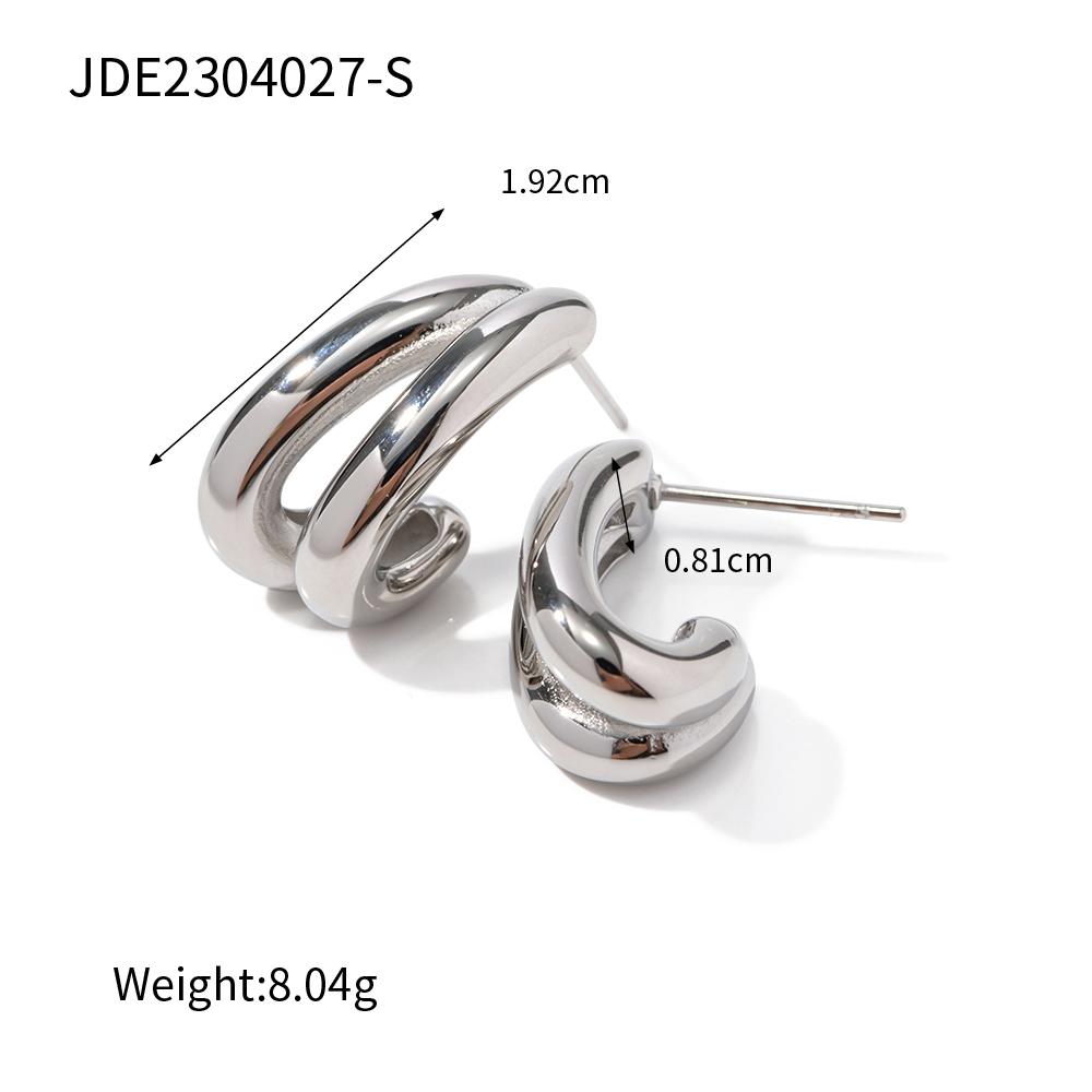 Youthway Stainless Steel Double Layer Hollow C Shape Earrings Waterproof Polished Gold Plated Chic Stylish Ear Jewelry