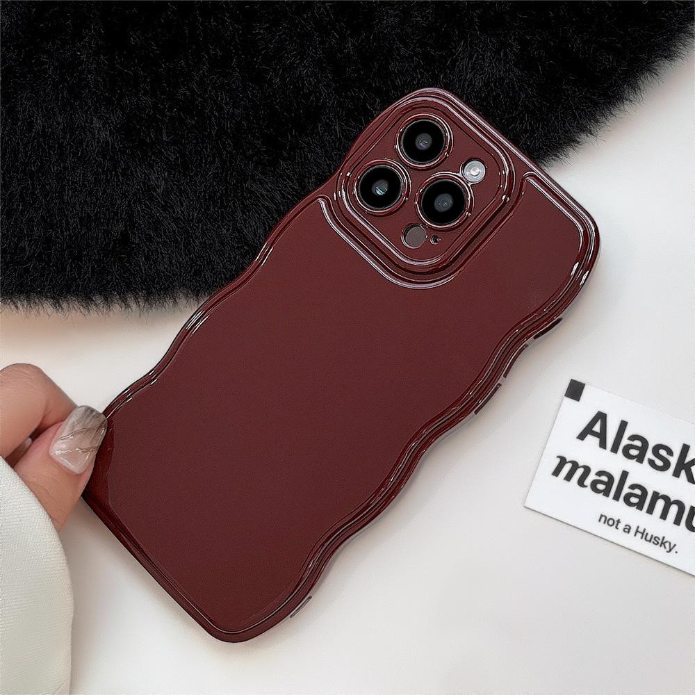 Retro Burgundy Apple 16 Phone Case Iphone17 Premium 14 for 15promax Wavy Edge 13 Solid Color