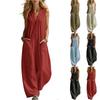Women's  V-neck Waist Cinched Fashionable Jumpsuit Wide Leg Pants