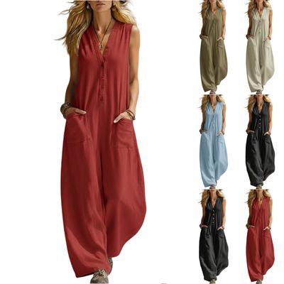 Dames V-hals Taille Gecentreerd Modieus Jumpsuit Wijde Pijpen