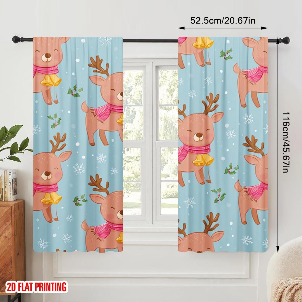 2pcs,2D Plane Printing Window Curtain Christmas Reindeer Day Versatile 100% Polyester (without Rod) Home Decor for Living Room &